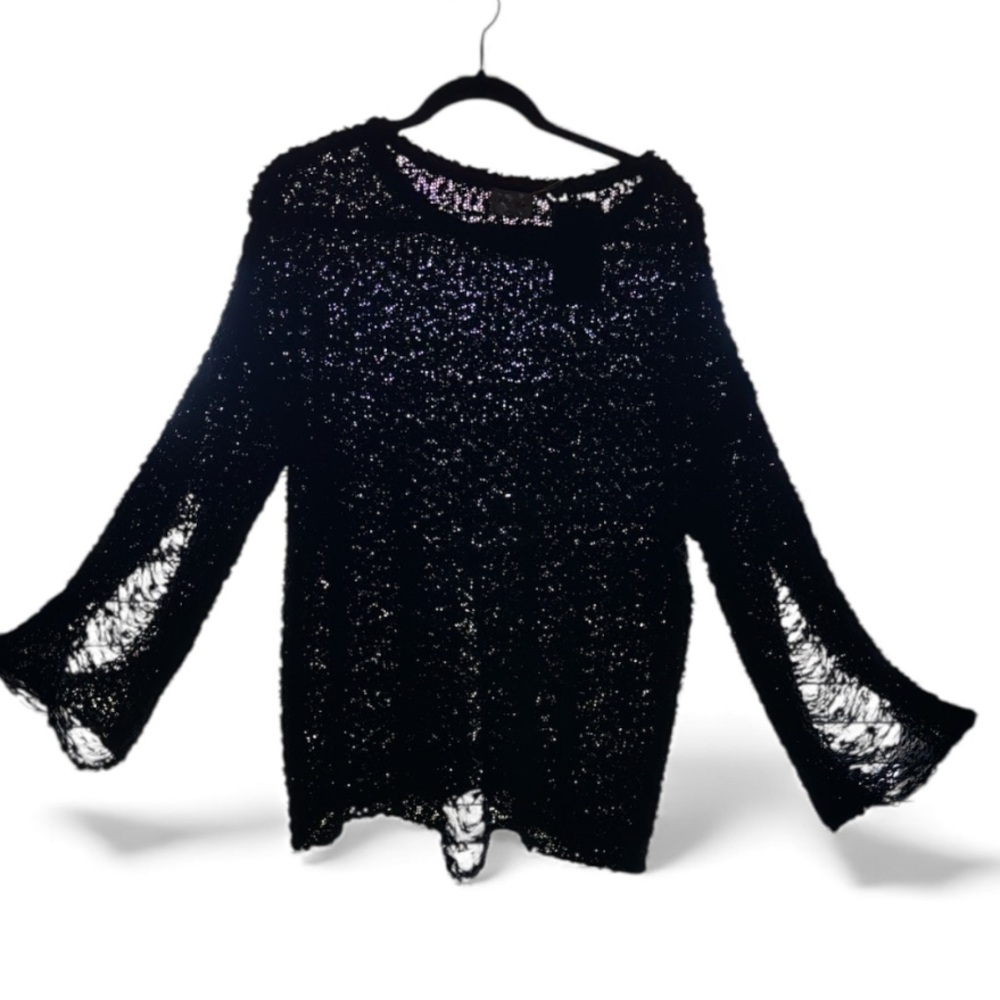 1.4.3. Story by Line Up Sz. Med Black Chunky Crocheted Sweater NWT